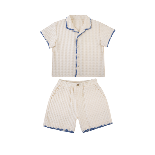 The Little Poets Ecru Álvaro Shirt With Handmade Details Shorts Set