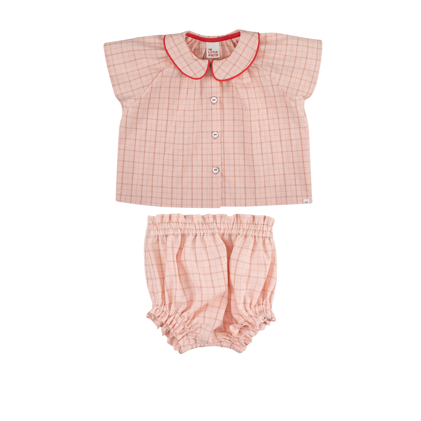 The Little Poets Vichy Rose Eça Ruffle Bloomers Set