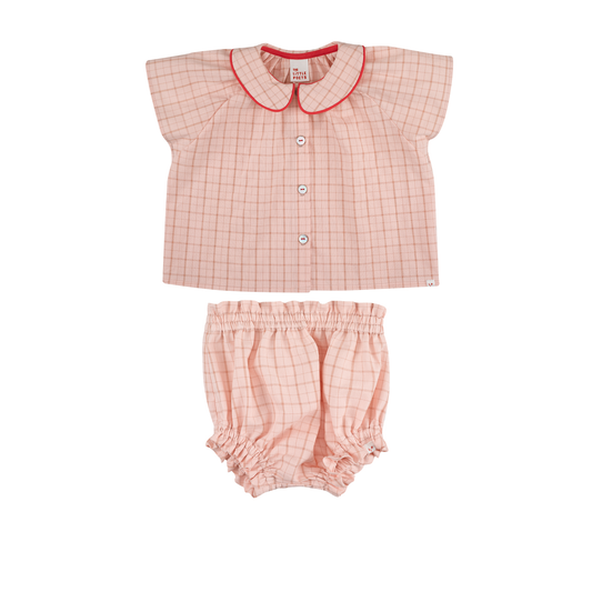 The Little Poets Vichy Rose Eça Ruffle Bloomers Set