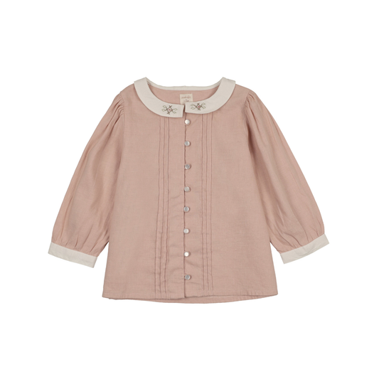 Analogie Bud Pink Pintuck 3/4 Sleeve Collar Blouse