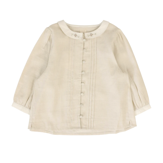 Analogie Wheat Pintuck 3/4 Sleeve Collar Blouse