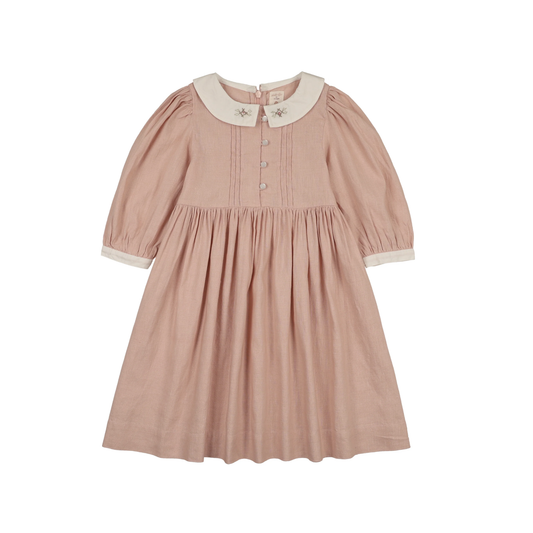 Analogie Bud Pink Pintuck Collar Dress 3/4 Sleeve