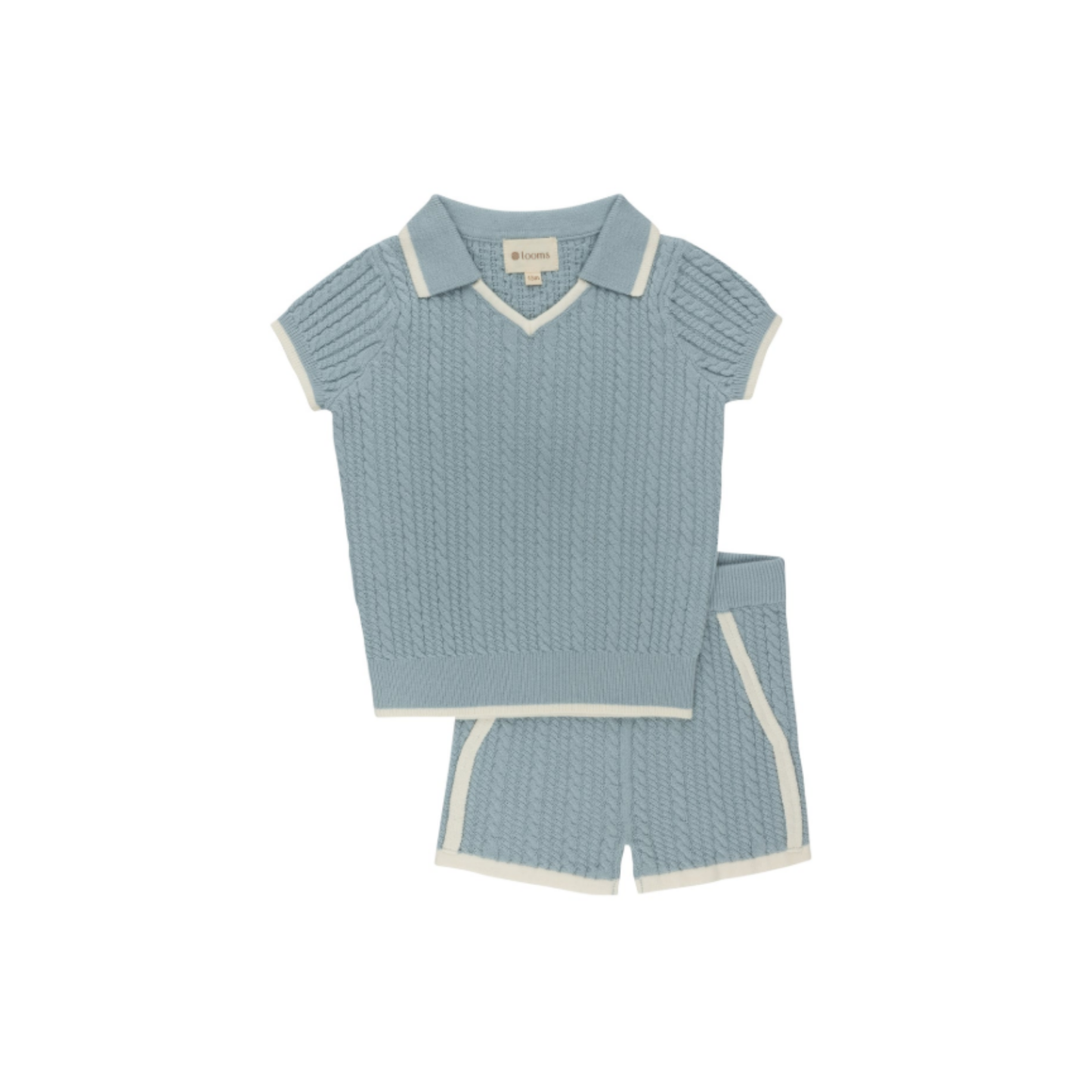 Looms Blue/Ivory Cable Knit 2 Piece Set - Keepsake Collection