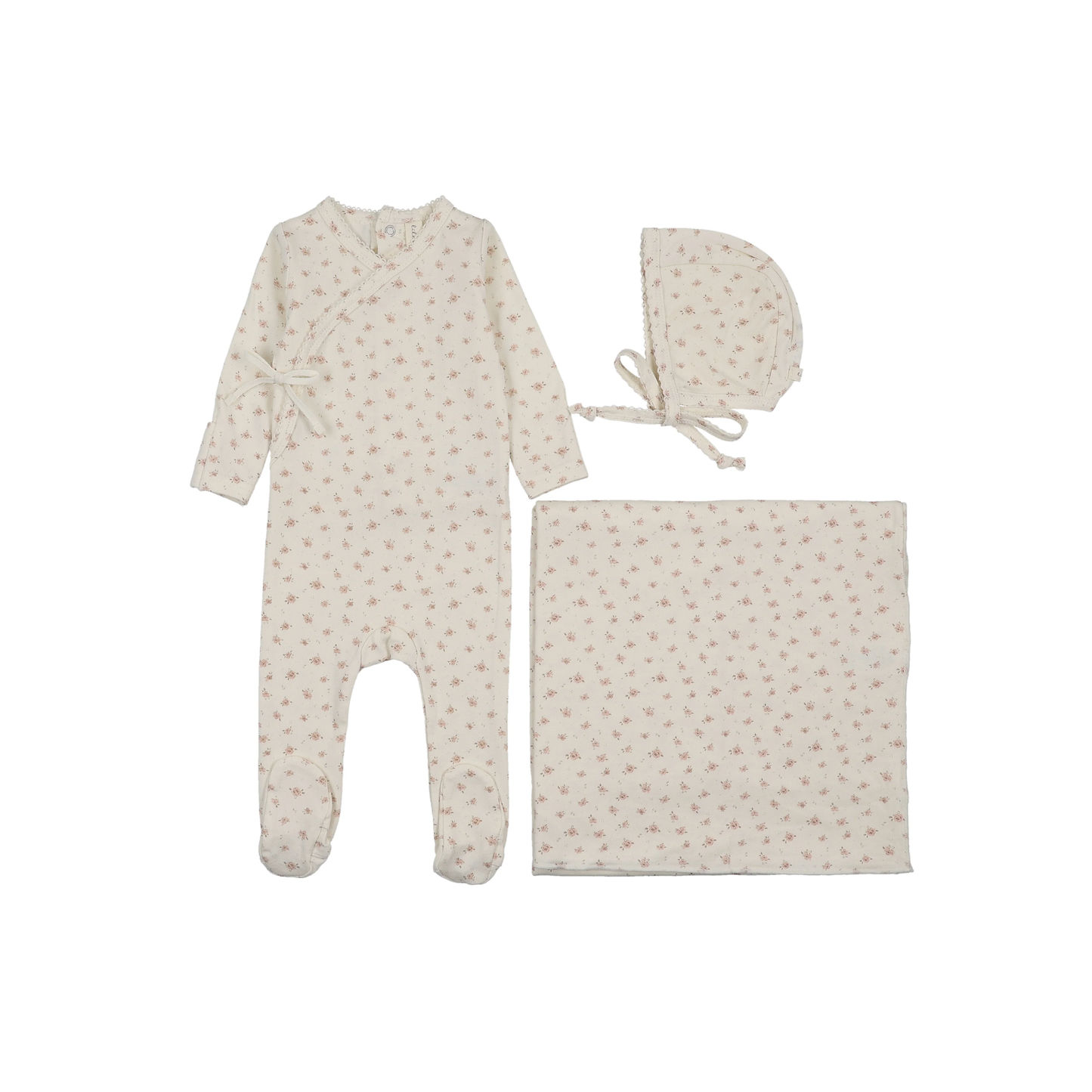 Lilette Cream/Pink Printed Wrapover Layette Set