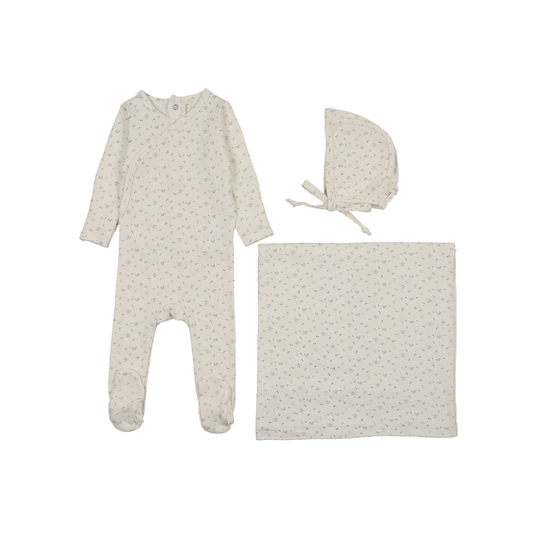 Lilette Cream/Blue Printed Wrapover Layette Set
