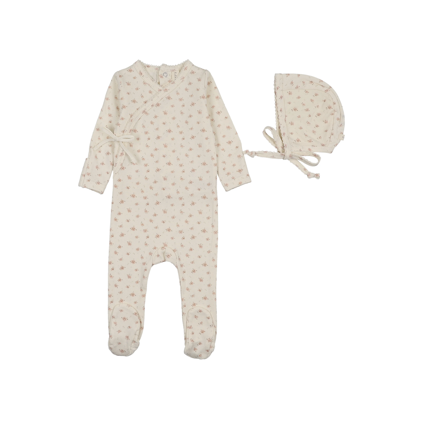 Lilette Cream/Pink Printed Wrapover Footie Set