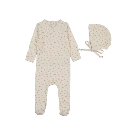 Lilette Cream/Pink Printed Wrapover Footie Set