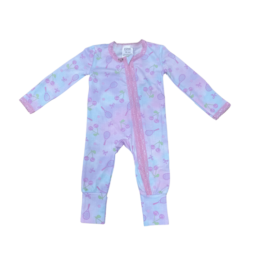 Esme Purple/Pink Cherry Tennis Lace Flip Footie