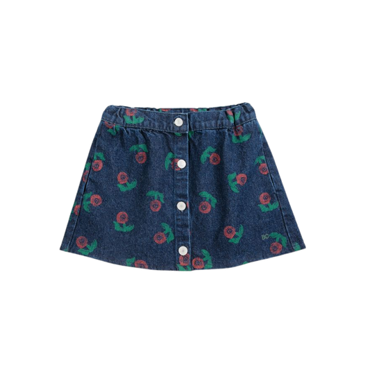 Bobo Choses Navy Blue Stamp Bloom Button-Up Skirt