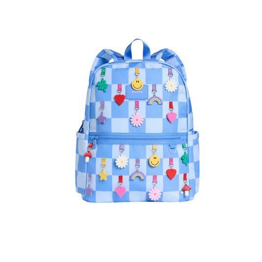 State Bags Light Blue Charms Check Kane Double Pocket Backpack