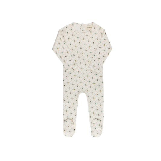 Ely's & Co Ivory Ribbed Floral Grid Pattern Footie