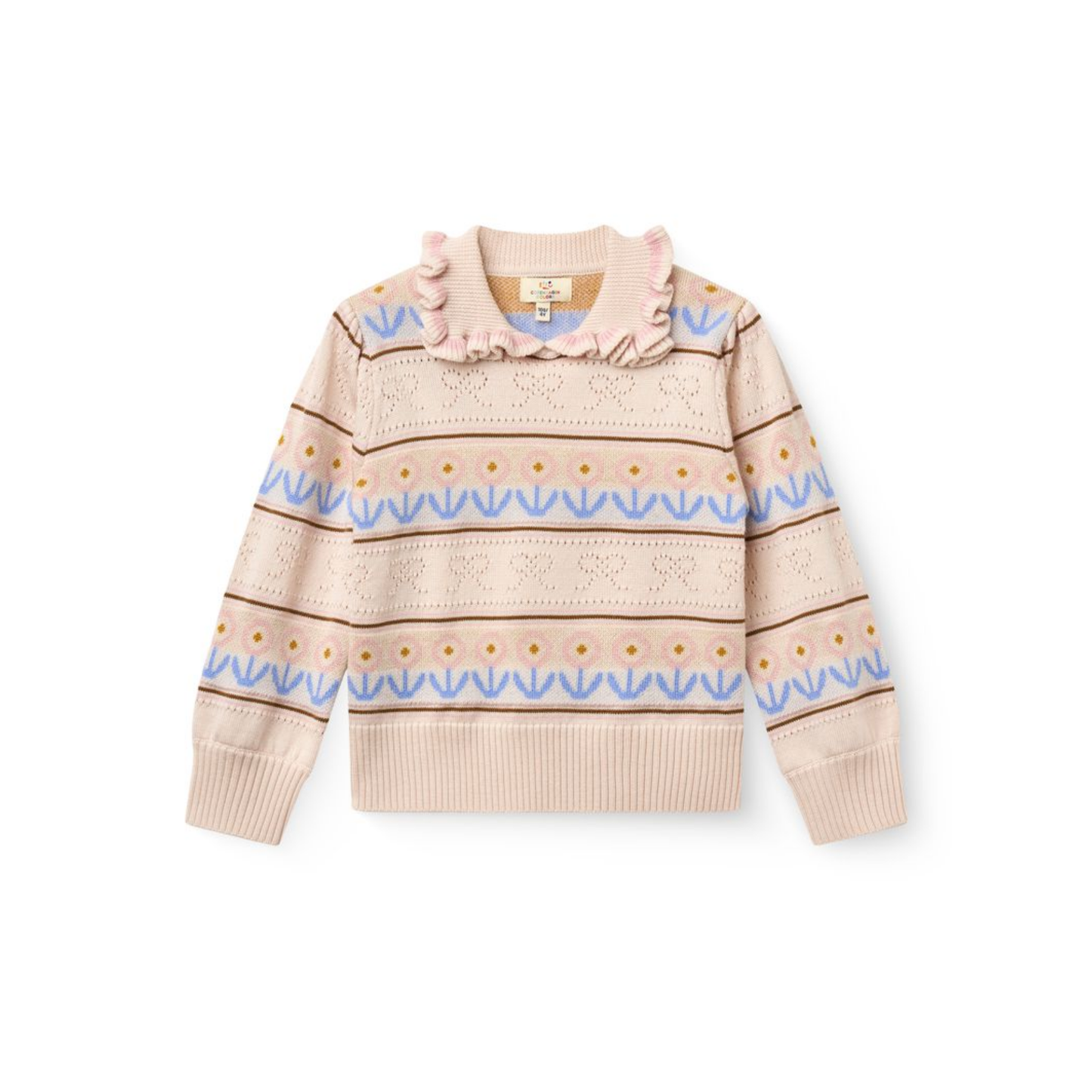 Copenhagen Colors Beige Pointelle Knitted Long Sleeve Sweater