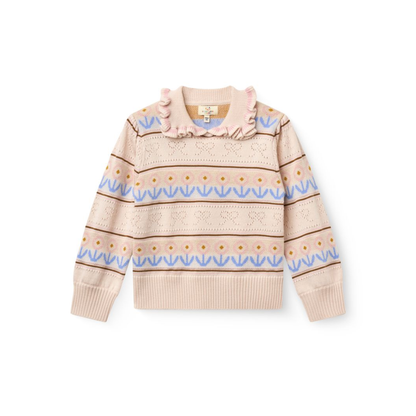 Copenhagen Colors Beige Pointelle Knitted Long Sleeve Sweater