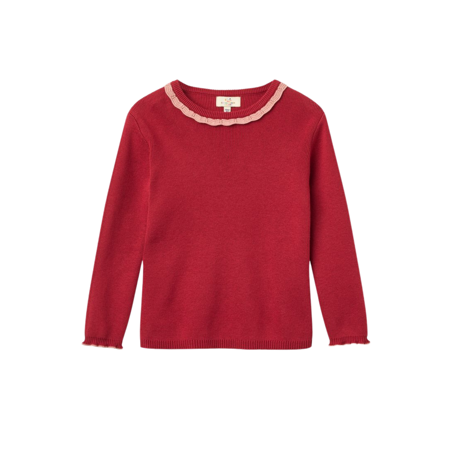 Copenhagen Colors Red Deco Neck Long Sleeve Top