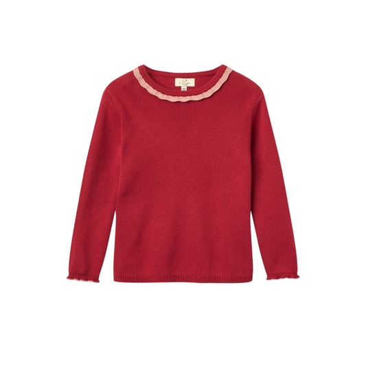 Copenhagen Colors Red Deco Neck Long Sleeve Top