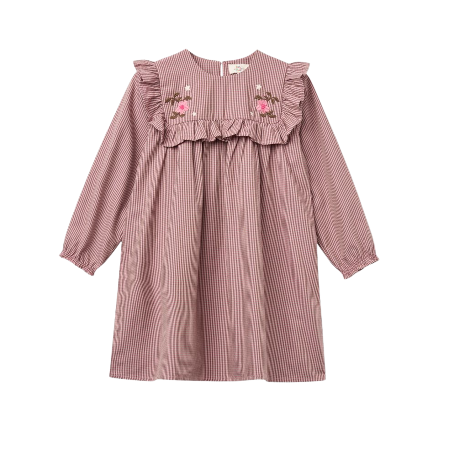 Copenhagen Colors Winter Rose Checkered Ruffle Long Sleeve Dress