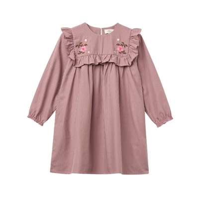 Copenhagen Colors Winter Rose Checkered Ruffle Long Sleeve Dress