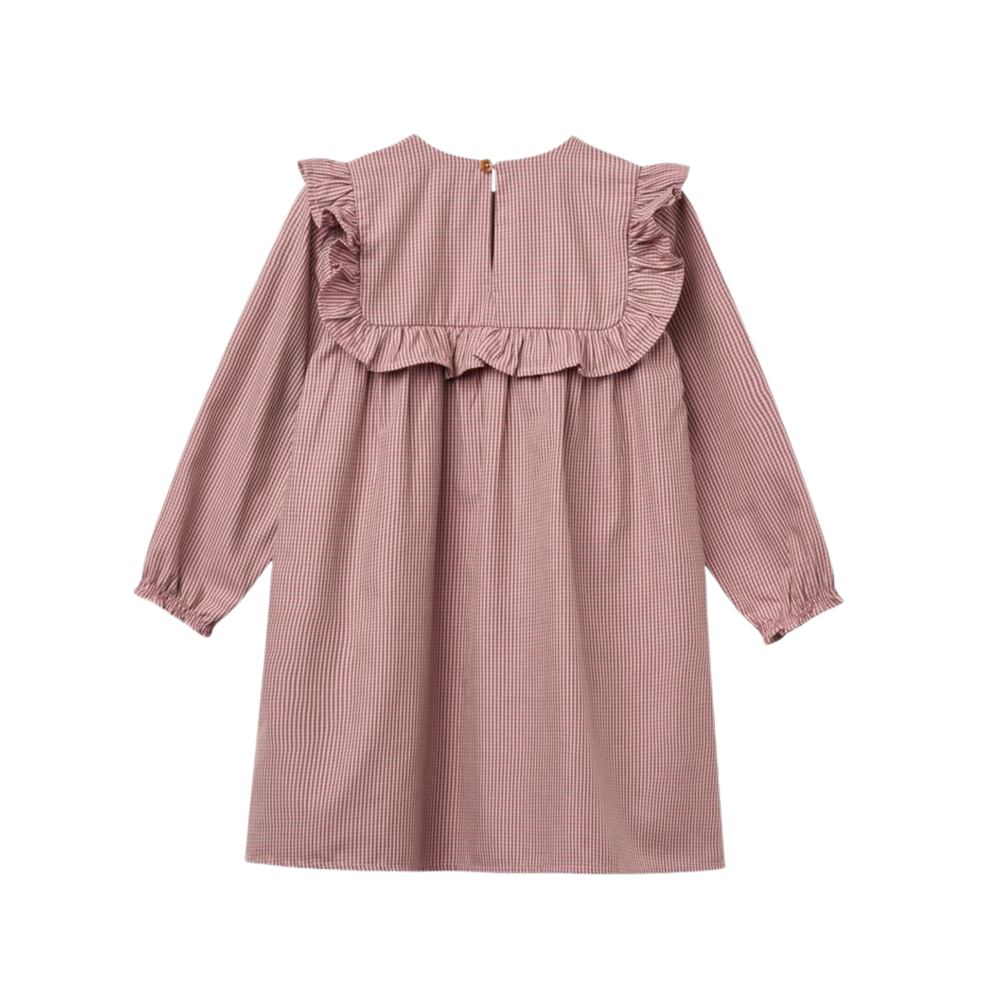 Copenhagen Colors Winter Rose Checkered Ruffle Long Sleeve Dress