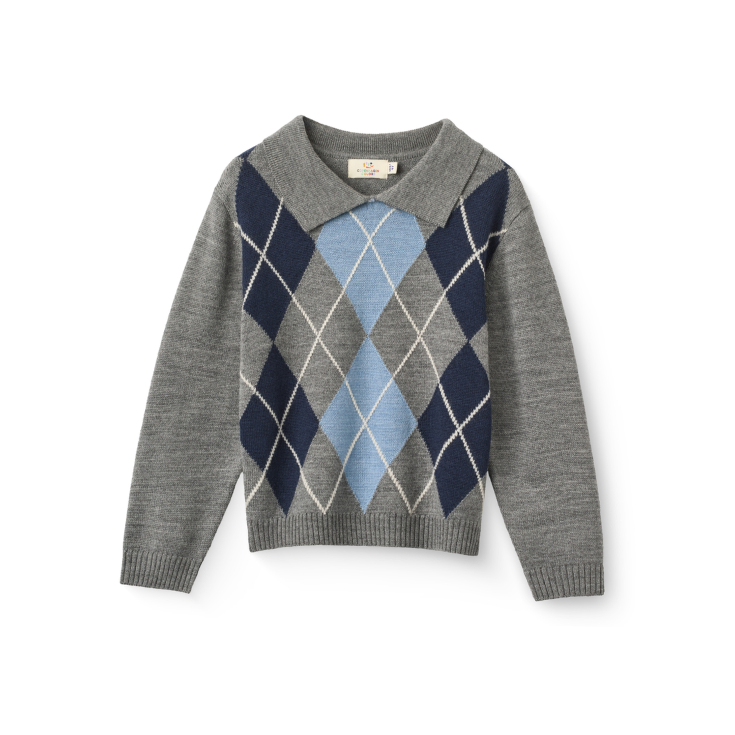 Copenhagen Colors Grey Melange Diamond Pattern Long Sleeve Knit Sweater