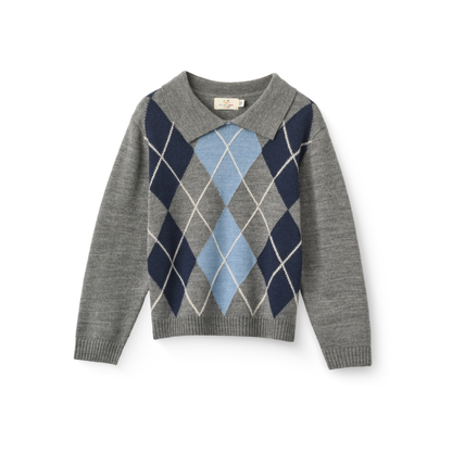 Copenhagen Colors Grey Melange Diamond Pattern Long Sleeve Knit Sweater