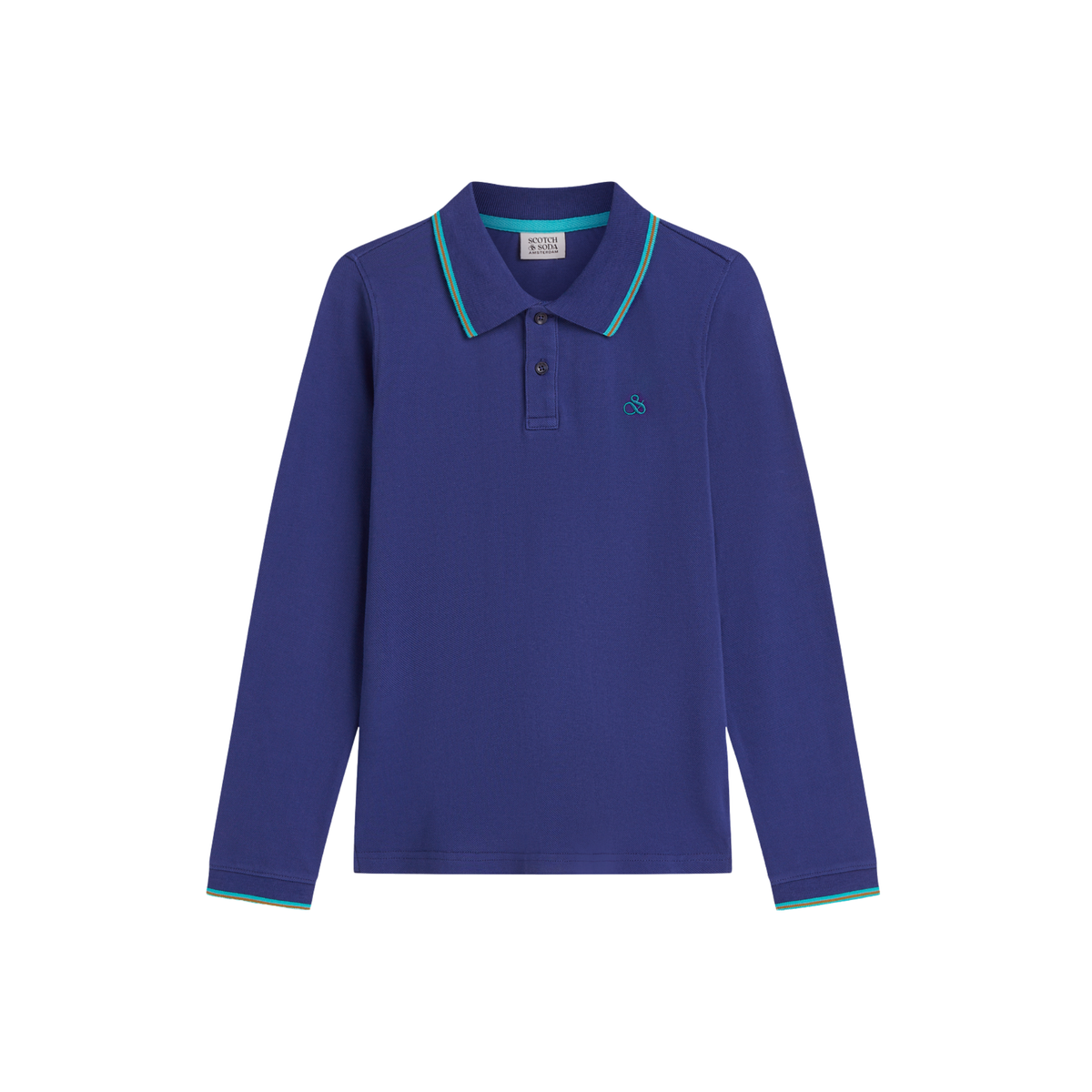 Scotch & Soda Twilight Blue Contrast Regular Fit Long Sleeve Polo Sweatshirt