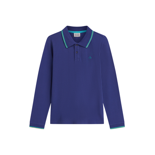 Scotch & Soda Twilight Blue Contrast Regular Fit Long Sleeve Polo Sweatshirt