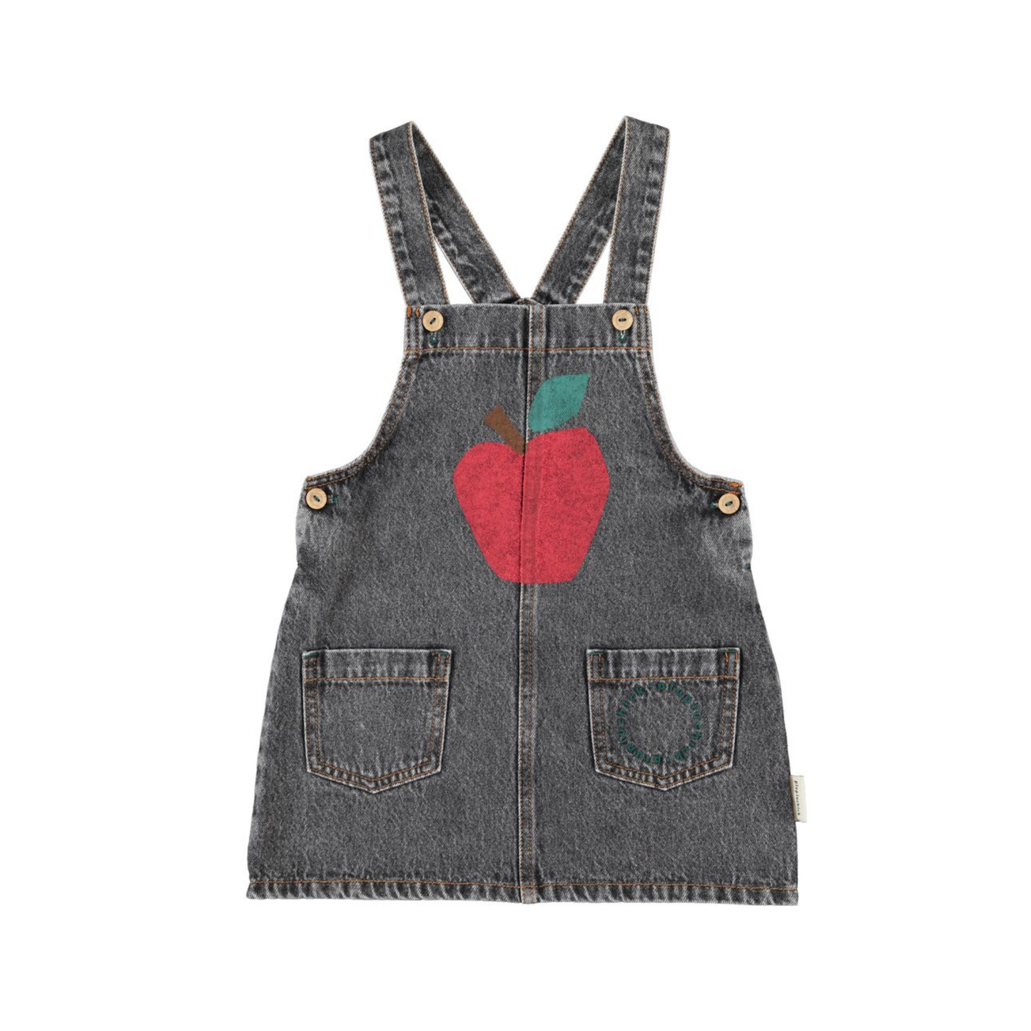Piupiuchick Washed Black Apple Print Denim Dress