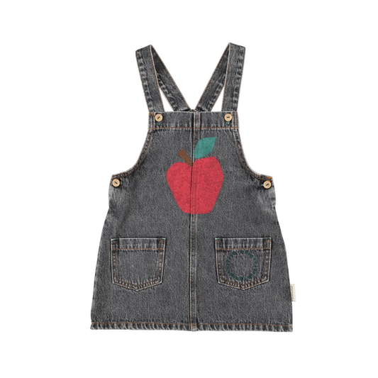 Piupiuchick Washed Black Apple Print Denim Dress
