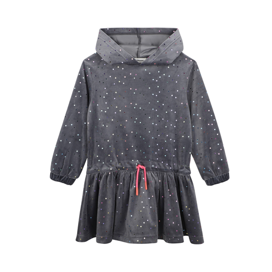 Billieblush Charcoal Grey Embellished Velvet Hooded Dress
