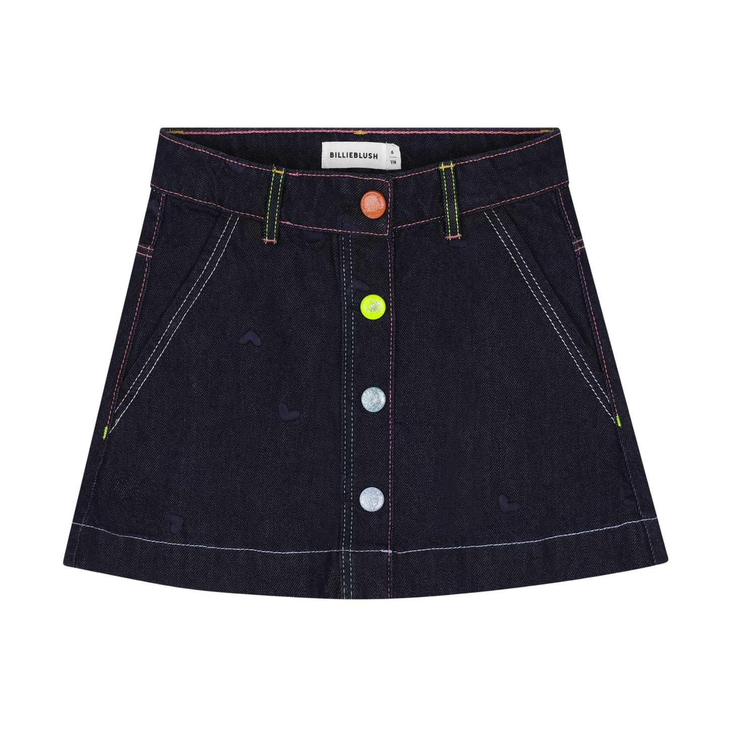 Billieblush Raw Denim Heart Embroidered Denim Skirt