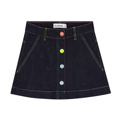 Billieblush Raw Denim Heart Embroidered Denim Skirt
