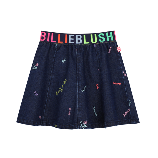 Billieblush Denim Blue Embroidered Multicolor Skirt