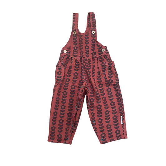 Piupiuchick Bordeaux Black Flowers Dungarees