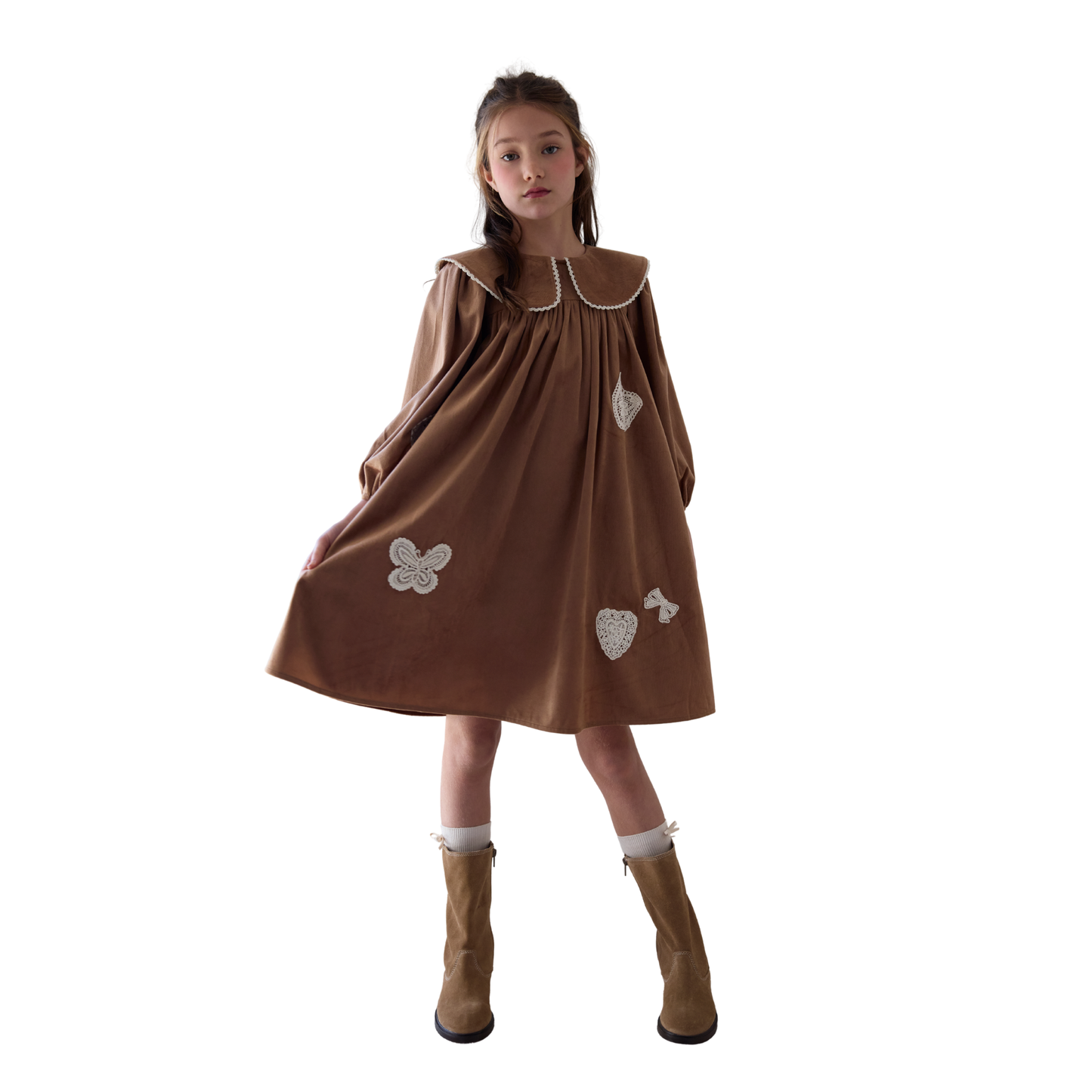 Petite Amalie Caramel Scattered Applique Cord Dress
