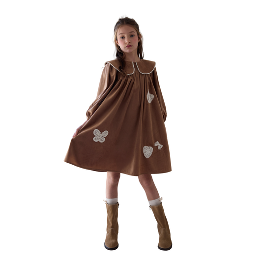 Petite Amalie Caramel Scattered Applique Cord Dress