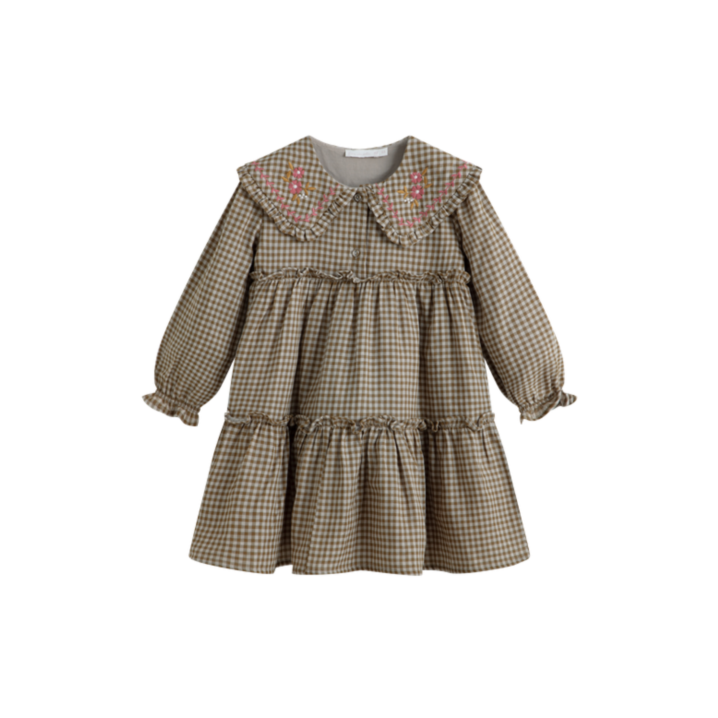 C'Era Una Volta Green Check Viola Flower Collar Dress