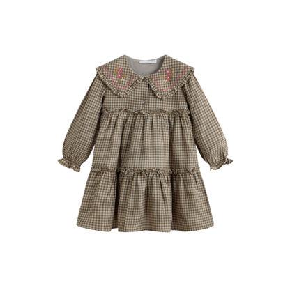 C'Era Una Volta Green Check Viola Flower Collar Dress