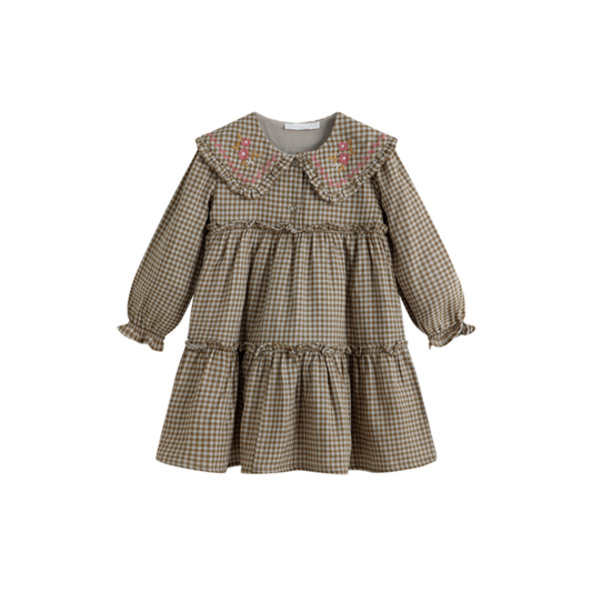 C'Era Una Volta Green Check Viola Flower Collar Dress