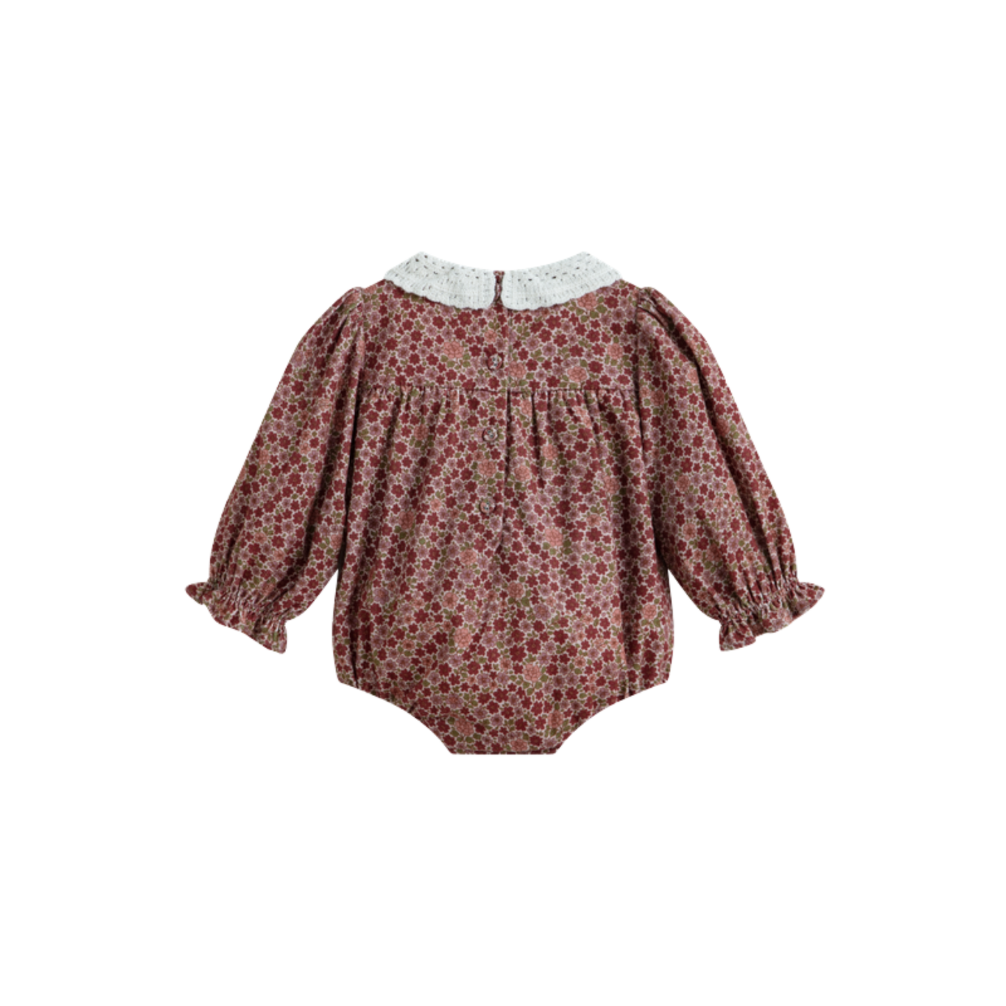 C'Era Una Volta Burgundy Frances Flower Long Sleeve Romper