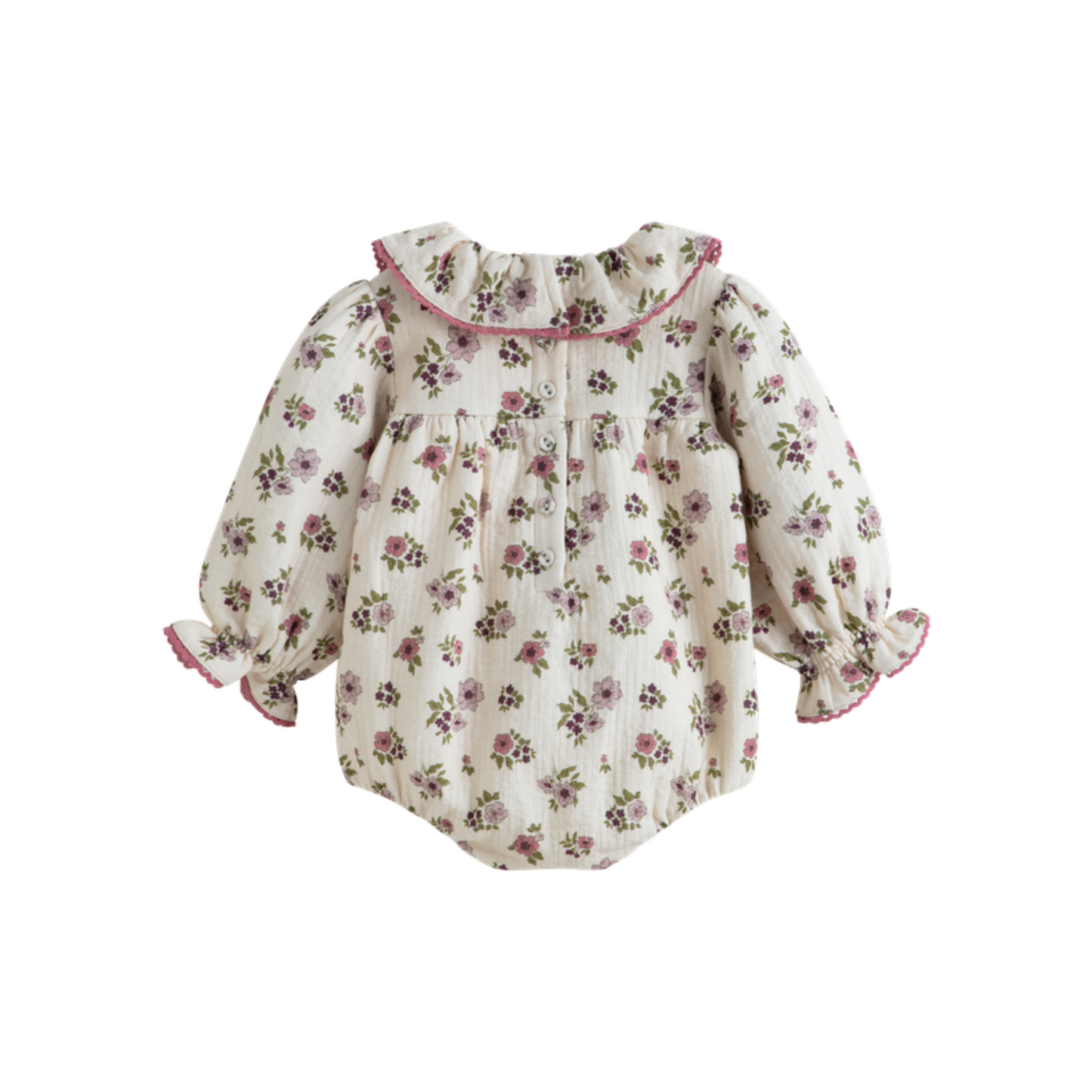 C'Era Una Volta Cream Agapi Flower Long Sleeve Romper
