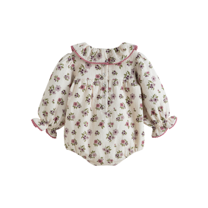C'Era Una Volta Cream Agapi Flower Long Sleeve Romper