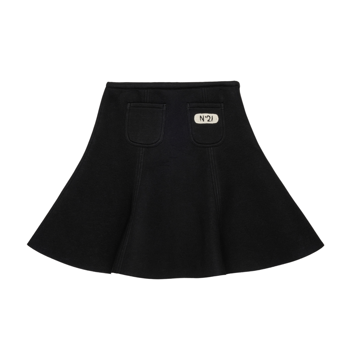 N°21 Black Crochet Logo Patch Neoprene Skirt