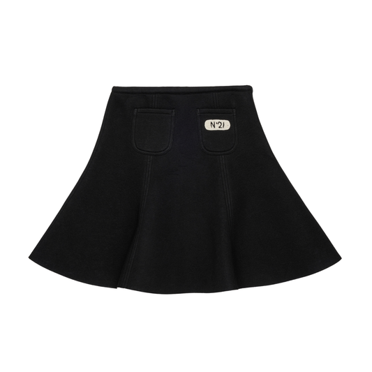 N°21 Black Crochet Logo Patch Neoprene Skirt