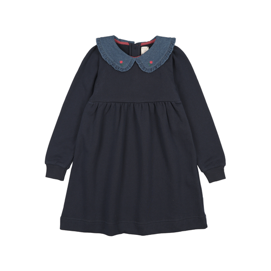 Analogie Navy Sweet Campaign Denim Collar Sweatshirt Dress