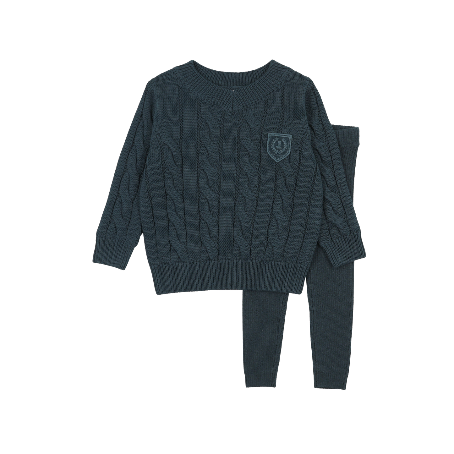 Analogie Deep Teal Chunky Cable Knit Toddler Set