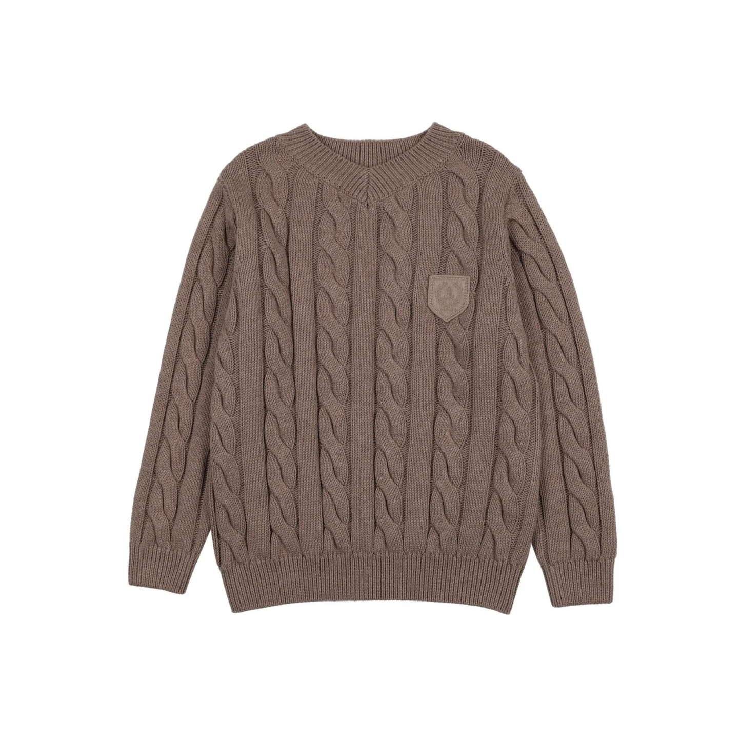 Analogie Misty Oat Heath Chunky V Neck Sweater