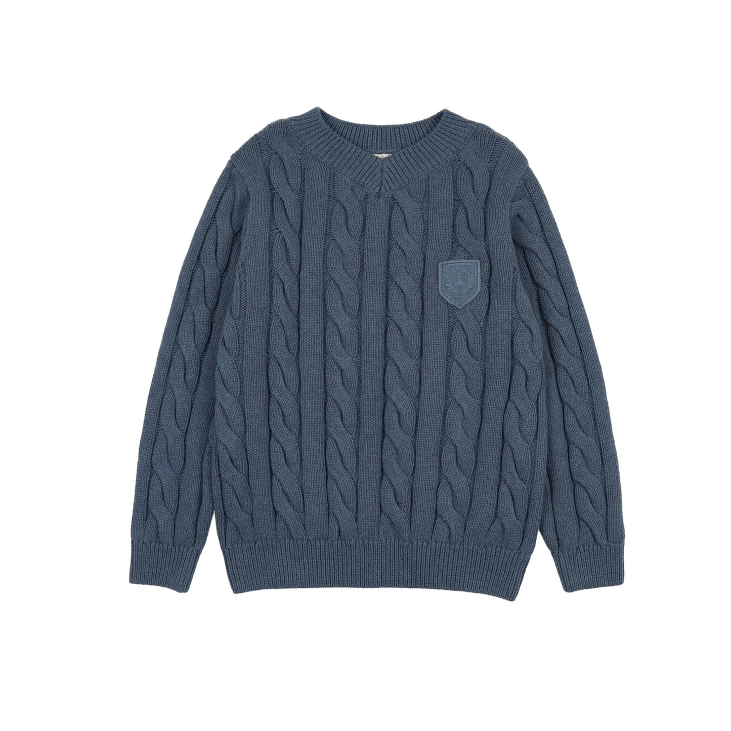 Analogie Vintage Blue Chunky V Neck Sweater