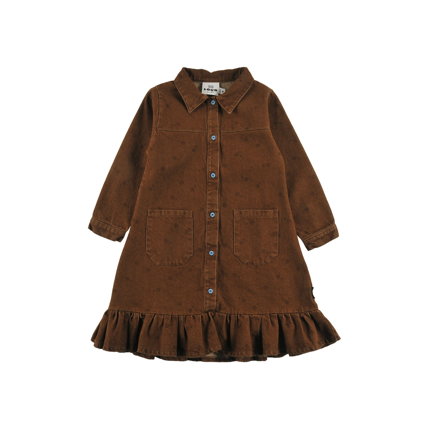 Loud Choco Polkadot Speed Eyes Logo Print Long Sleeve Dress