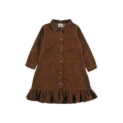 Loud Choco Polkadot Speed Eyes Logo Print Long Sleeve Dress