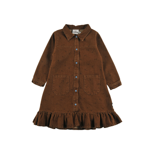 Loud Choco Polkadot Speed Eyes Logo Print Long Sleeve Dress
